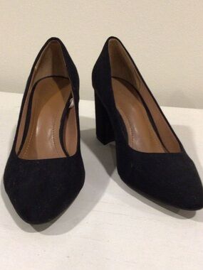 H&M Black Suede Block Heel Pumps